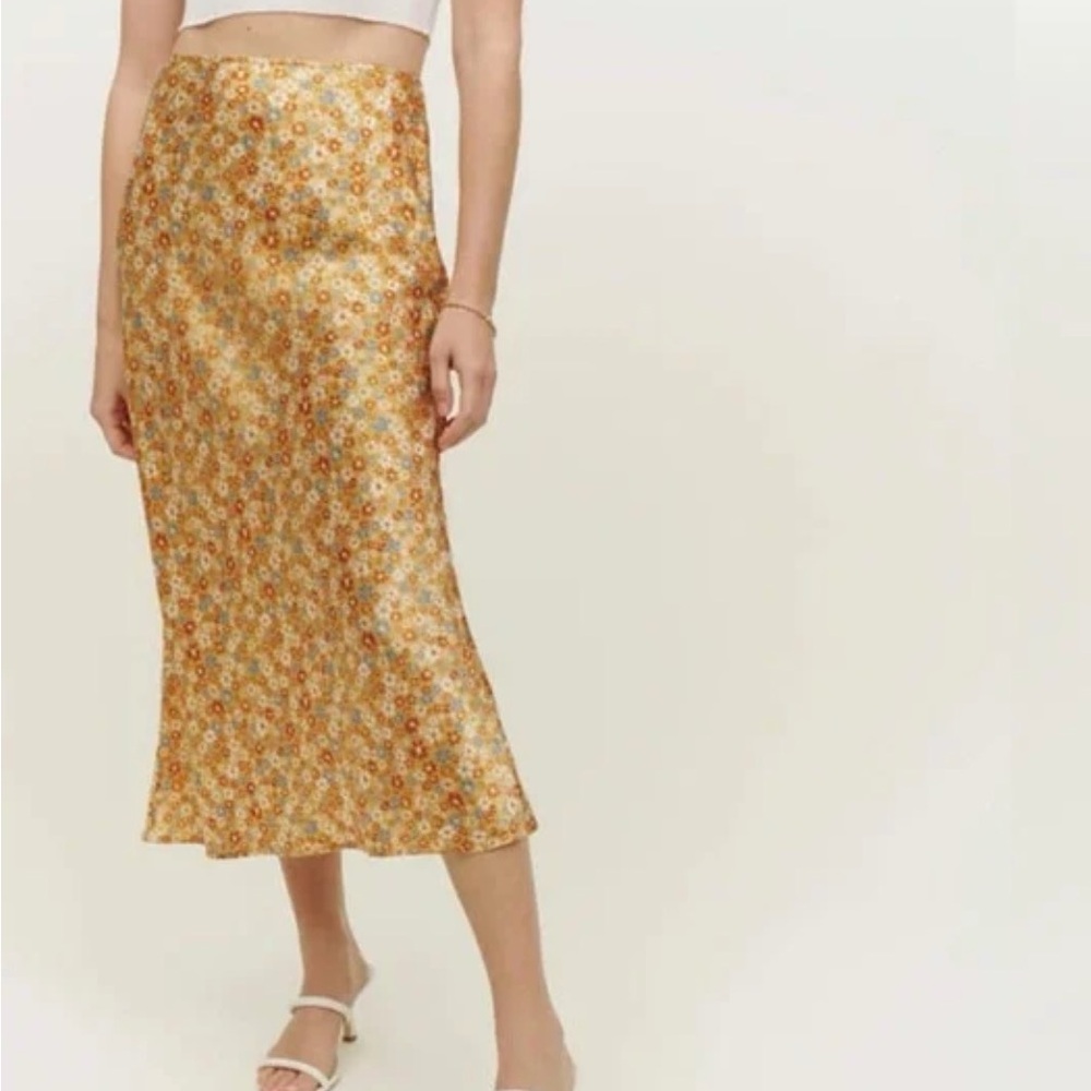 NWOT Reformation Pratt silk skirt yellow floral